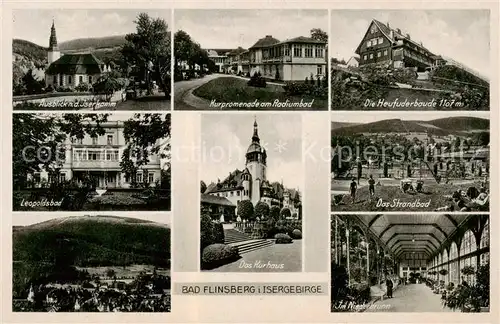 AK / Ansichtskarte  Bad_Flinsberg_Swieradow_Zdroj_PL Kirche Leopolsbad Panorama Kurpromenade Radiumbad Kurhaus Heufuderbaude Strandbad Niederbrunn 