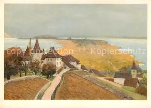 AK / Ansichtskarte Erlach_BE mit St. Petersinsel Kuenstlerkarte Erlach_BE