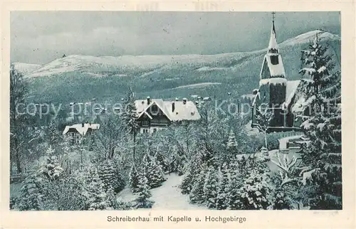 AK / Ansichtskarte  Schreiberhau_Szklarska_Poreba_Riesengebirge_PL mit Kapelle und Hochgebirge 