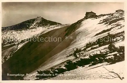 AK / Ansichtskarte 73806815 Riesengebirge_Boehmischer_Teil Prinz Heinrich Baude und Koppe im Winter 