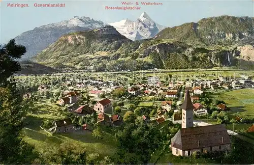 AK / Ansichtskarte Meiringen_BE Panorama mit Well und Wetterhorn Rosenlauigletscher Meiringen BE