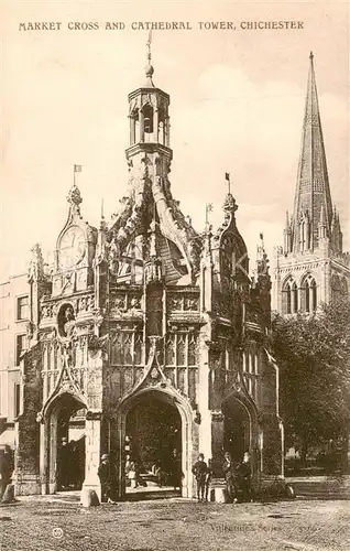 AK / Ansichtskarte  Chichester_West_Sussex Market Cross and Cathedral Tower 