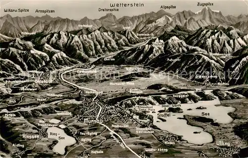 AK / Ansichtskarte  Murnau_Staffelsee Panorama mit Umgebung und Alpenkette Murnau_Staffelsee