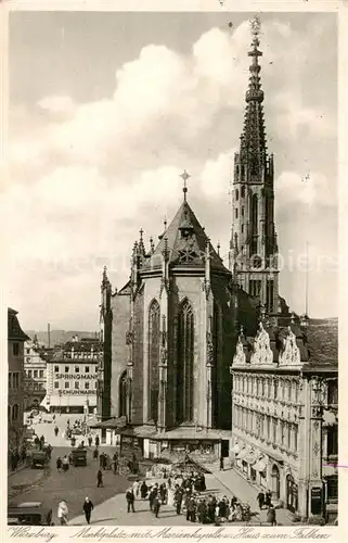 AK / Ansichtskarte 73807024 Wuerzburg Marktplatz mit Marienkapelle und Haus zum Falken Wuerzburg