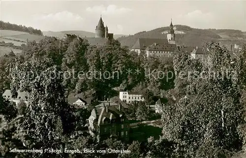 AK / Ansichtskarte 73807194 Schwarzenberg__Erzgebirge Blick vom Ottenstein mit Schloss und Kirche 