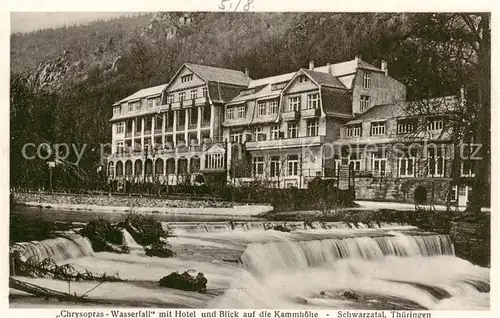 AK / Ansichtskarte  Bad_Blankenburg Chrysopras Wasserfall mit Hotel und Blick auf die Kammhoehe Schwarzatal Bad_Blankenburg