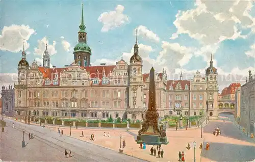 AK / Ansichtskarte 73807346 Dresden_Elbe Kgl Schloss und Wettin Obelisk 