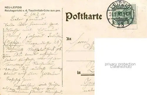 AK / Ansichtskarte 73807367 Leipzig Reichsgericht von der Tauchnitzbruecke gesehen Leipzig