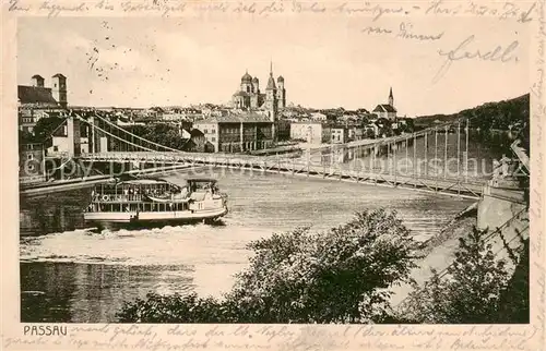 AK / Ansichtskarte 73807389 Passau Stadtpanorama Blick ueber die Donau Dampfer Bruecke Passau