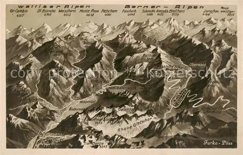 AK / Ansichtskarte Furkapass Alpenpanorama aus der Vogelperspektive Furkapass