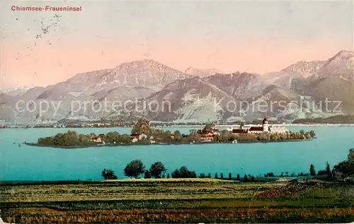 AK / Ansichtskarte  Chiemsee Blick zur Fraueninsel mit Kloster Chiemgauer Alpen Chiemsee