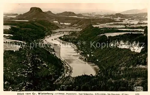 AK / Ansichtskarte  Grosser_Winterberg_Rathen_Saechsische Schweiz Blick auf Elbtal Postelwitz Bad Schandau und Lilienstein 