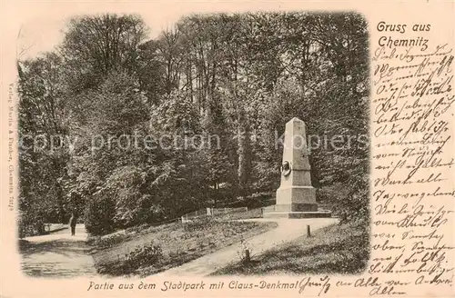 AK / Ansichtskarte 73807512 Chemnitz Stadtpark mit Claus Denkmal Chemnitz