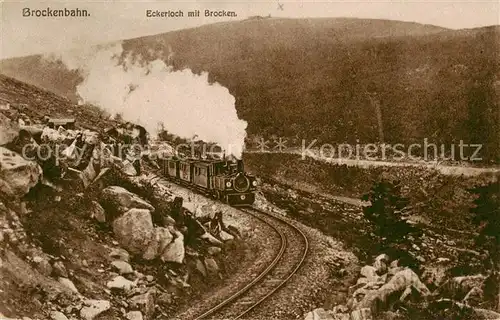 AK / Ansichtskarte 73807554 Brocken_Harz Brockenbahn Eckerloch mit Brocken Brocken Harz