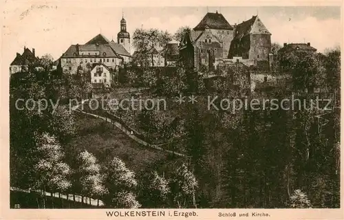 AK / Ansichtskarte 73807606 Wolkenstein_Erzgebirge Blick gegen Schloss und Kirche Wolkenstein_Erzgebirge