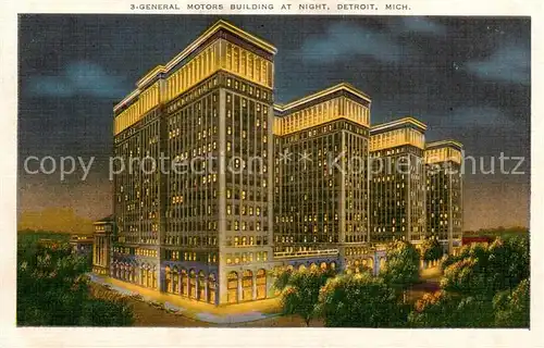 AK / Ansichtskarte 73807624 Detroit_Michigan General Motors Building at night Litho 