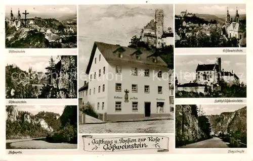 AK / Ansichtskarte 73807650 Goessweinstein Gasthaus Pension zur Rose Panorama Kirche Schloss Bergstrasse Goessweinstein