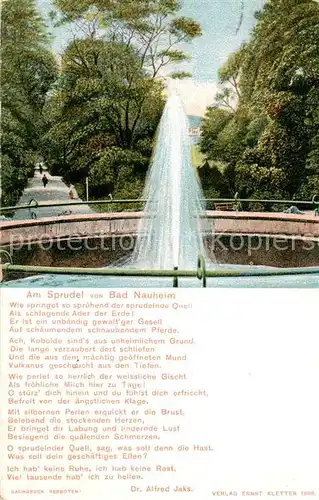 AK / Ansichtskarte  Bad_Nauheim Sprudel Gedicht Dr. Alfred Jaks Bad_Nauheim