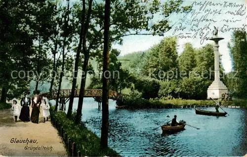 AK / Ansichtskarte 73807863 Glauchau Gruendelteich Promenade Denkmal Glauchau