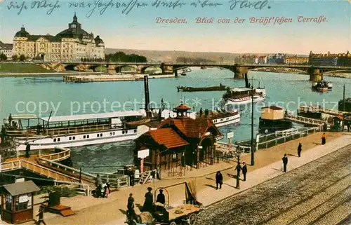 AK / Ansichtskarte  Dresden_Elbe Blick von der Bruehlschen Terrasse Elbe Dampfer Bruecke 