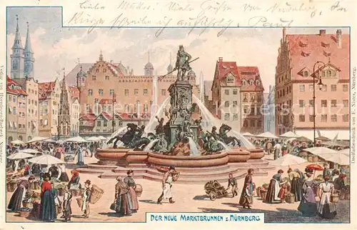 AK / Ansichtskarte  Nuernberg Der neue Marktbrunnen Kuenstlerkarte Nuernberg