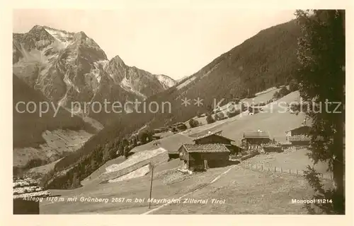 AK / Ansichtskarte  Astegg_Zillertal_Tirol_AT mit Gruenberg bei Mayrhofen 