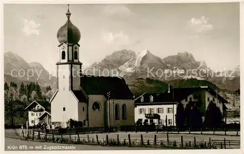 AK / Ansichtskarte  Kruen_Garmisch-Partenkirchen Kirche mit Zugspitzmassiv 