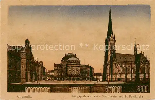 AK / Ansichtskarte  Chemnitz Koenigsplatz mit neuem Stadttheater und St Petrikirche Chemnitz