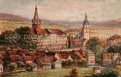 AK / Ansichtskarte 73808122 Erbach_Odenwald Schloss mit Kirche Kuenstlerkarte Erbach Odenwald