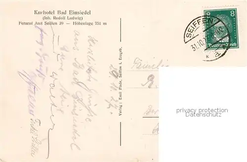 AK / Ansichtskarte 73808146 Einsiedel_Bad_Seiffen_Erzgebirge Kurhotel Bad Einsiedel 