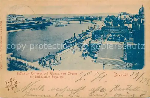 AK / Ansichtskarte  Dresden_Elbe Bruehlsche Terrasse und Elbquai vom Thurme der kath Hofkirche 