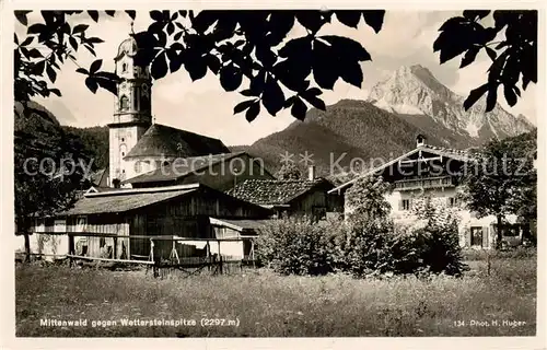 AK / Ansichtskarte  Mittenwald_Bayern mit Wettersteinspitze Mittenwald Bayern