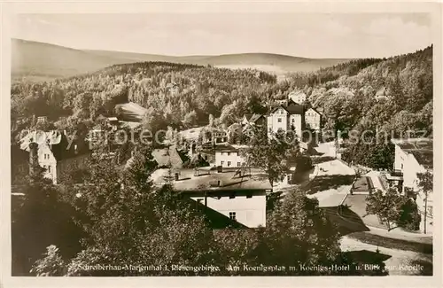 AK / Ansichtskarte  Schreiberhau_Szklarska_Poreba_Riesengebirge_PL Am Koenigsplatz mit Koenigs Hotel und Kapelle 