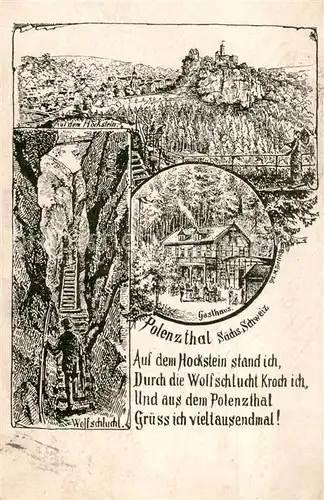 AK / Ansichtskarte 73808332 Polenzthal_Polenztal_Hohnstein Auf dem Hockenstein Wolfschlucht Gasthaus 