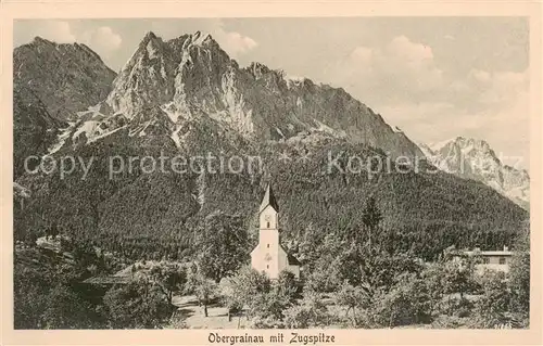AK / Ansichtskarte 73808677 Obergrainau mit Kirche und Zugspitze Obergrainau