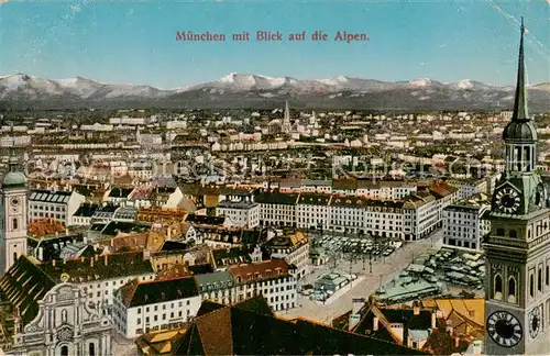 AK / Ansichtskarte 73808681 Muenchen Stadtblick mit Alpenpanorama Muenchen