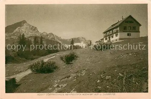 AK / Ansichtskarte  Kreuzeck_Garmisch-Partenkirchen Adolf Zoeppritzhaus mit Alp und Zugspitze 