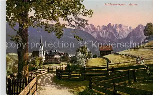 AK / Ansichtskarte  Gosau_Salzkammergut_AT Panorama mit Kirche und Gasthof Gosauschmied 