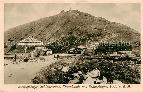 AK / Ansichtskarte  Krummhuebel_Karpacz_Riesengebirge_PL Schlesierhaus Riesenbaude und Schneekoppe Kupfertiefdruck 