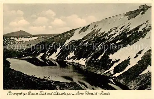 AK / Ansichtskarte 73809045 Krummhuebel_Karpacz_Riesengebirge_PL Grosser Teich mit Schneekoppe und Prinz Heinrich Baude 
