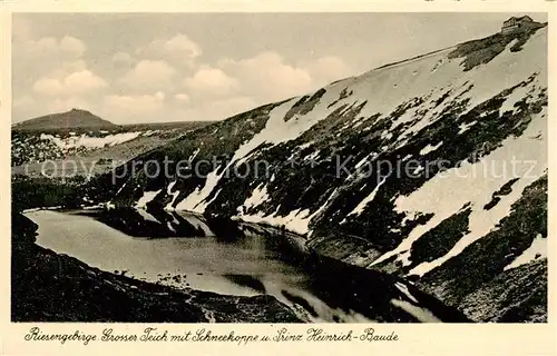 AK / Ansichtskarte  Krummhuebel_Karpacz_Riesengebirge_PL Grosser Teich mit Schneekoppe und Prinz Heinrich Baude 