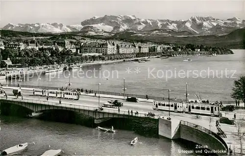 AK / Ansichtskarte  Strassenbahn Zuerich Utoquai und Quaibruecke 