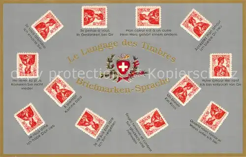 AK / Ansichtskarte  Briefmarke_auf_Ak Schweiz Le Langage des Timbres Briefmarke_auf_Ak