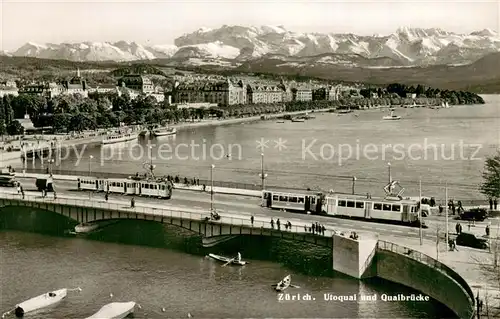 AK / Ansichtskarte  Strassenbahn Zuerich Utoquai und Quaibruecke 