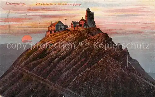 AK / Ansichtskarte  Krummhuebel_Karpacz_Riesengebirge_PL Schneekoppe bei Sonnenaufgang 