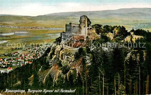 AK / Ansichtskarte 73809182 Hermsdorf_Bad_Riesengebirge_PL Panorama mit Burgruine Kynast 
