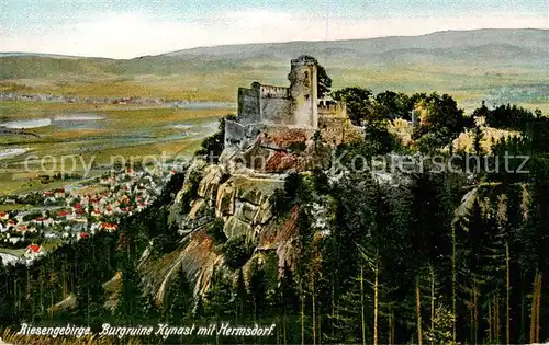AK / Ansichtskarte  Hermsdorf_Bad_Riesengebirge_PL Panorama mit Burgruine Kynast 