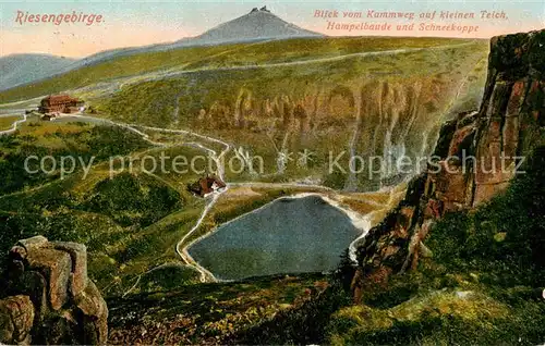 AK / Ansichtskarte 73809205 Riesengebirge_Schlesischer_Teil Blick vom Kammweg auf kleinen Teich Hampelbaude und Schneekoppe 