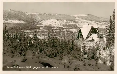 AK / Ansichtskarte  Zackelfallbaude_Ober-Schreiberhau_Szklarska_Poreba_Riesengebirge_PL mit Hochsteinblick 