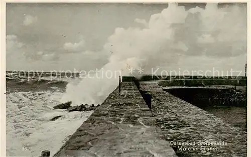 AK / Ansichtskarte  Stolpmuende_Ustka_Ostseebad_Pommern Mole im Sturm 